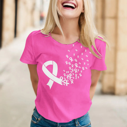 2024 October New Breast Cancer Awareness Graphic T Shirts October Pink Ribbon Breast Cancer T-Shirt Ladies Charity Event Wear